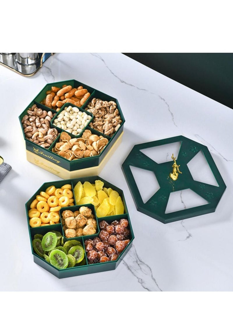 DARIYAH 3-Layer Decorative Fancy Food Grade Anti-fade 5- Grid Divided  Seeds Candy Dried Nuts Melon, Snack Fruit Tray With Dust Cover - Image 5