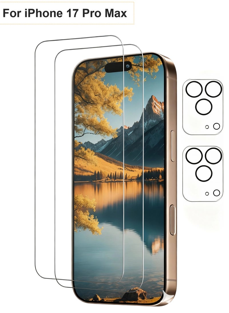 Abania [4 in 1] iPhone 17 Pro Max Screen Protector 9H Tempered Glass Screen Protectors Military Grade Shockproof Screen Protector Film with 2 Pack Camera Lens Guard Anti Fingerprint Case Friendly Easy Installation for iPhone 17 Pro Max 6.9 Inch - Image 1