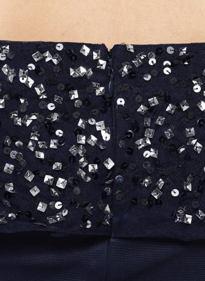 STREET 9 Navy Blue Embellished Off-Shoulder Maxi Dress for Women