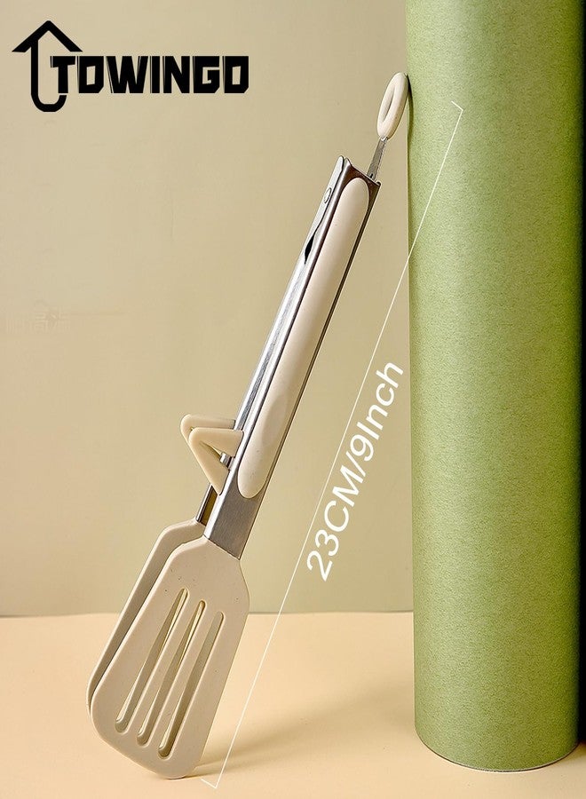TOWINGO Stainless Steel Kitchen Tongs with Silicone Tips, Pack of 3 23 cm Barbecue Tongs Cooking Tongs for Salad, Cooking, Grilling, White - Image 4