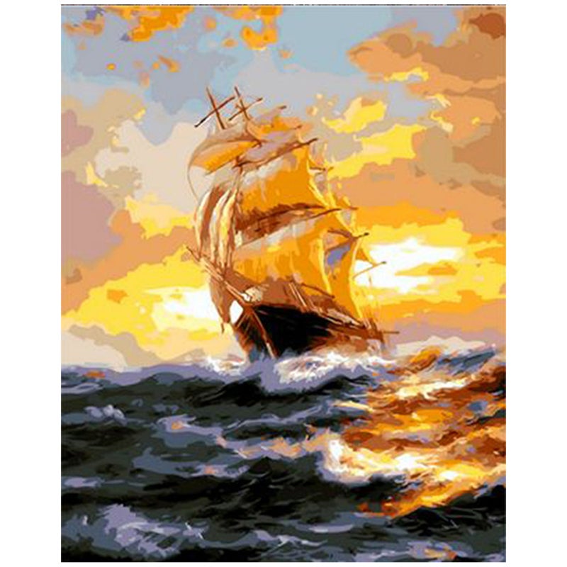16 x 20 Inch DIY Oil Painting on Canvas Paint by Number Kit Sunset Pattern for Adults Kids Beginner Craft Home Wall Decor Gift - Image 1