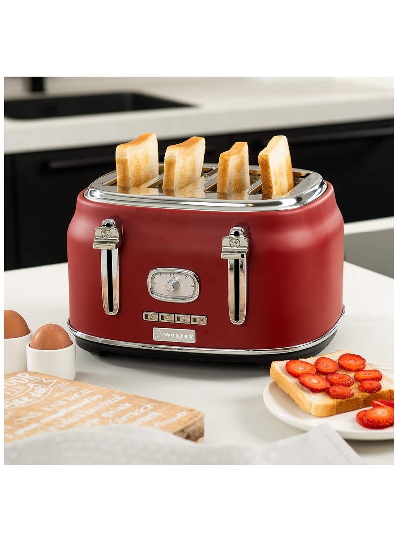 Westinghouse Retro Series 4-Slice Toaster – 1750W | Extra-Wide Slots, 6 Browning Levels & Bagel Function –RED  - Image 2