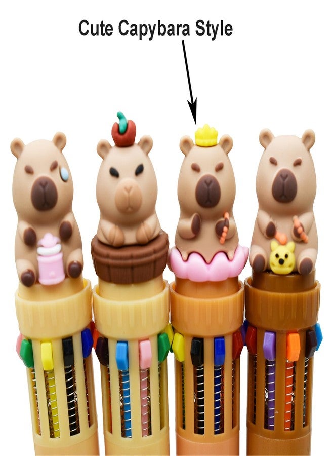 Maydahui 12 PCS Capybara 10 in 1 Shuttle Pens Retractable Multicolor Ballpoint Pen Cute Cartoon Animal 10 Colors for School Party Office - Image 3