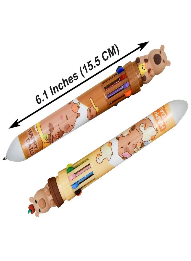 Maydahui 12 PCS Capybara 10 in 1 Shuttle Pens Retractable Multicolor Ballpoint Pen Cute Cartoon Animal 10 Colors for School Party Office - Image 2