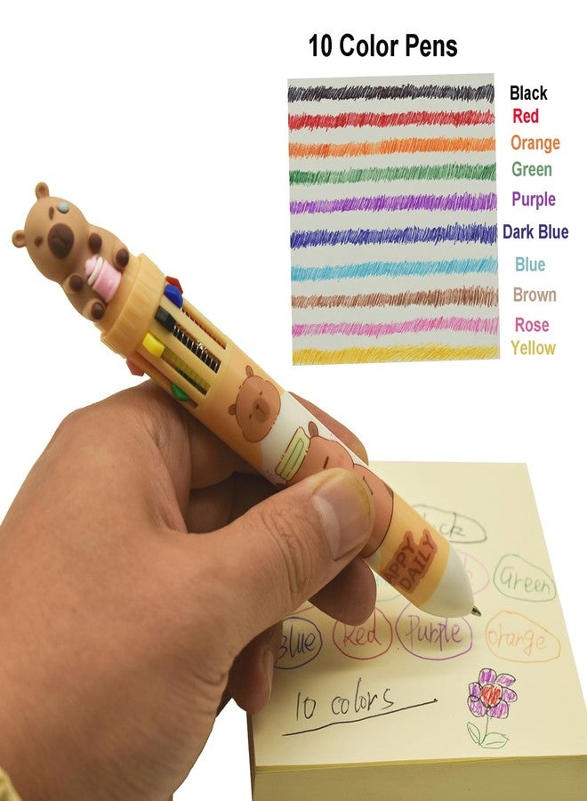 Maydahui 12 PCS Capybara 10 in 1 Shuttle Pens Retractable Multicolor Ballpoint Pen Cute Cartoon Animal 10 Colors for School Party Office - Image 5