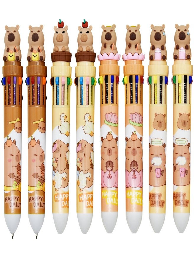 Maydahui 12 PCS Capybara 10 in 1 Shuttle Pens Retractable Multicolor Ballpoint Pen Cute Cartoon Animal 10 Colors for School Party Office - Image 1