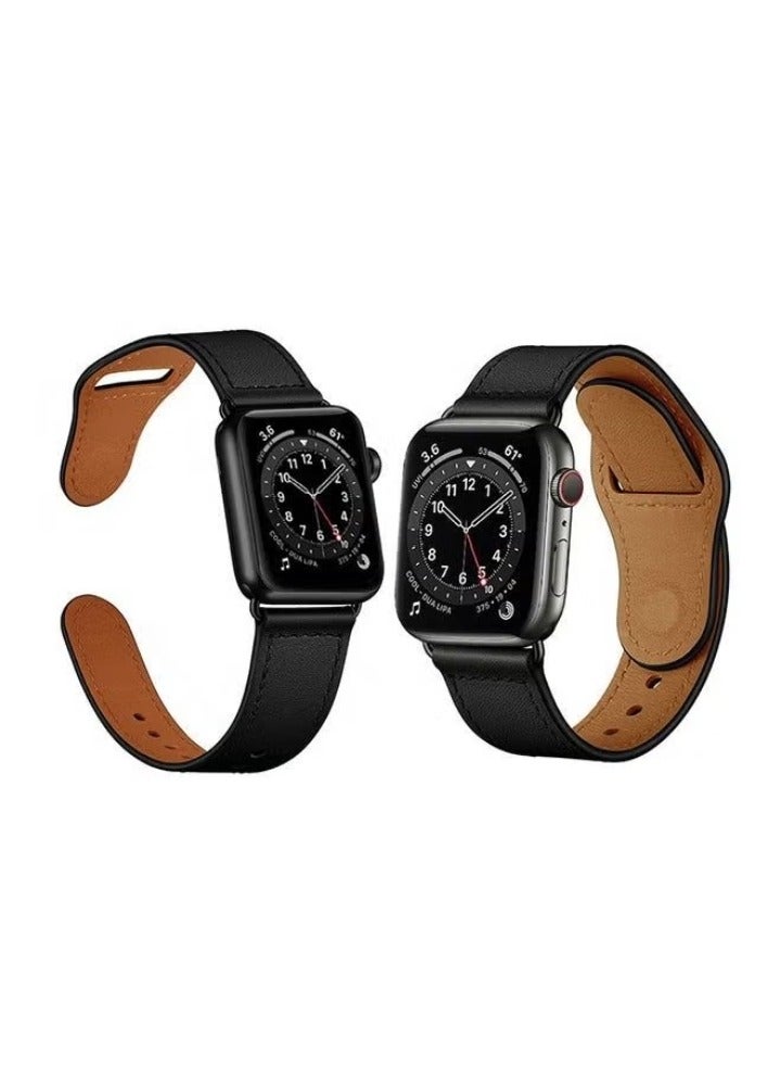 vesus Genuine Leather Replacement Band For Apple Watch Series 6/SE/5/4/3/2/1 Black