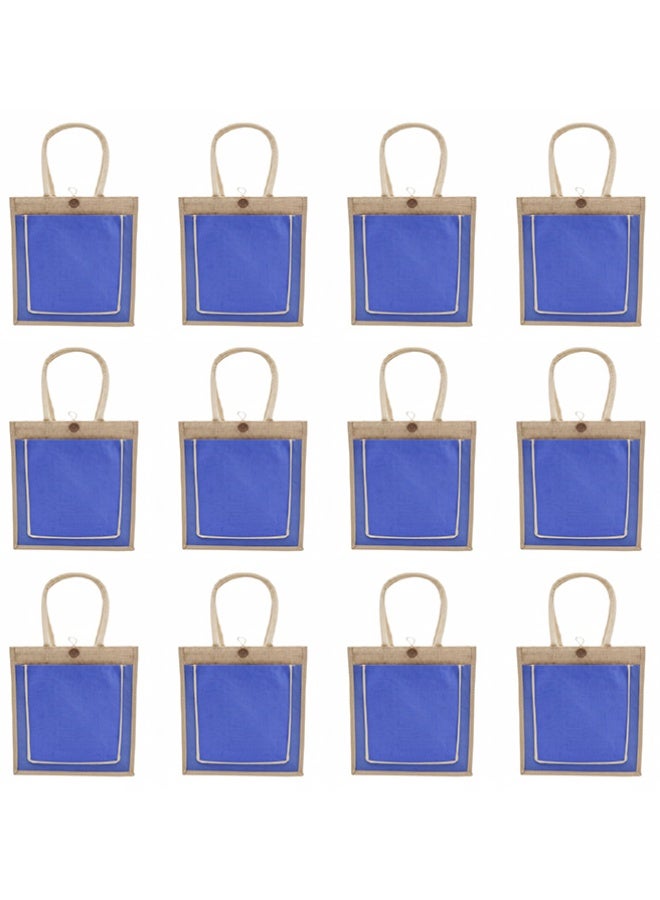 12 PIECES - Jute Bag with Cobalt Blue Canvas Pocket and Button Closure – Eco-Friendly, Reusable, and Stylish 43 x 33 x 15 - Image 2