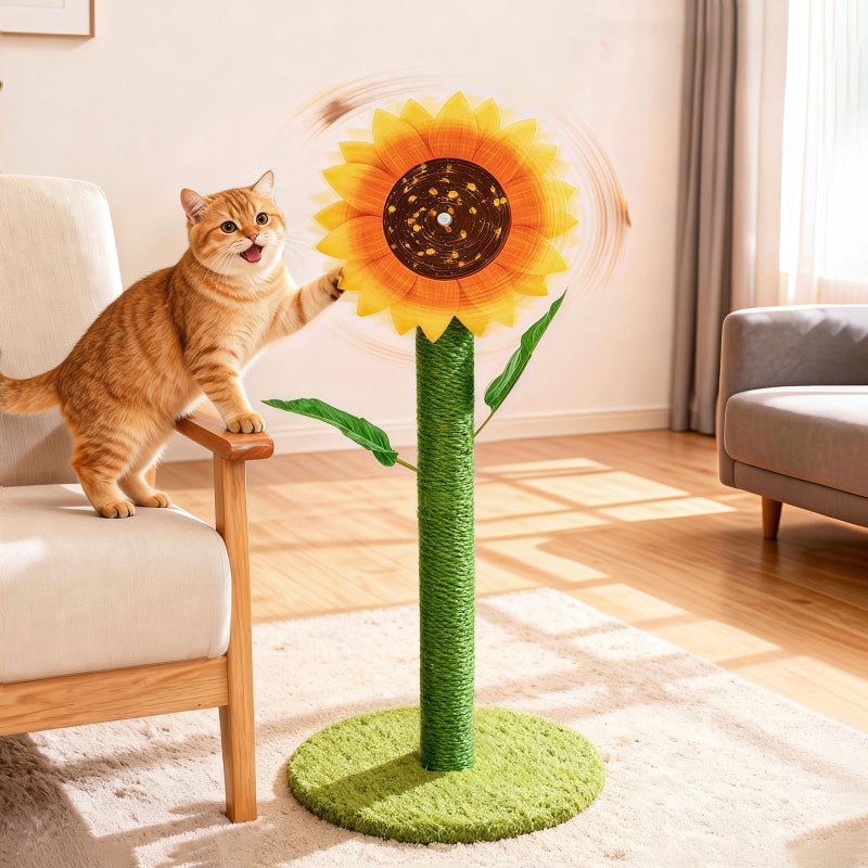 MOYMO Sunflower Cat Scratching Post & Interactive Toy | 38" Tall Scratcher with Rotating Flower Top for Indoor Cats, from Kittens to Large Adults - Image 2