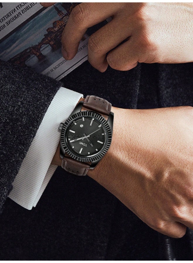 TOMI Men's Watch, Luxury, Prestigious Brand, Water Resistant, Simple Dual Calendar Watch for Men, Comfortable Leather Strap, Modern Casual, Quartz Movement - Image 3