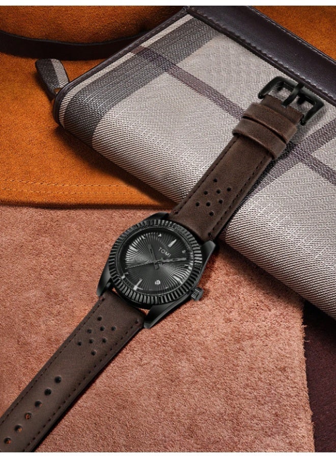 TOMI Men's Watch, Luxury, Prestigious Brand, Water Resistant, Simple Dual Calendar Watch for Men, Comfortable Leather Strap, Modern Casual, Quartz Movement - Image 2