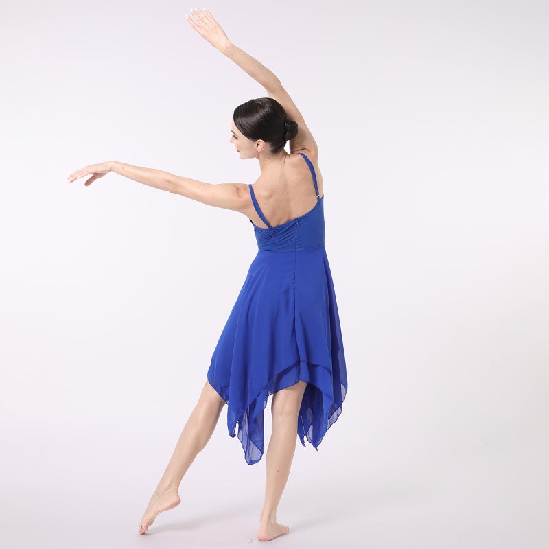 ODASDO Women Lyrical Dance Dress Ballet Modern Contemporary Dance Costume Spaghetti Straps Handerkerchief Hem Chiffon Flowy Skirt Ballroom Cha Cha Clothes Royal Blue L - Image 4