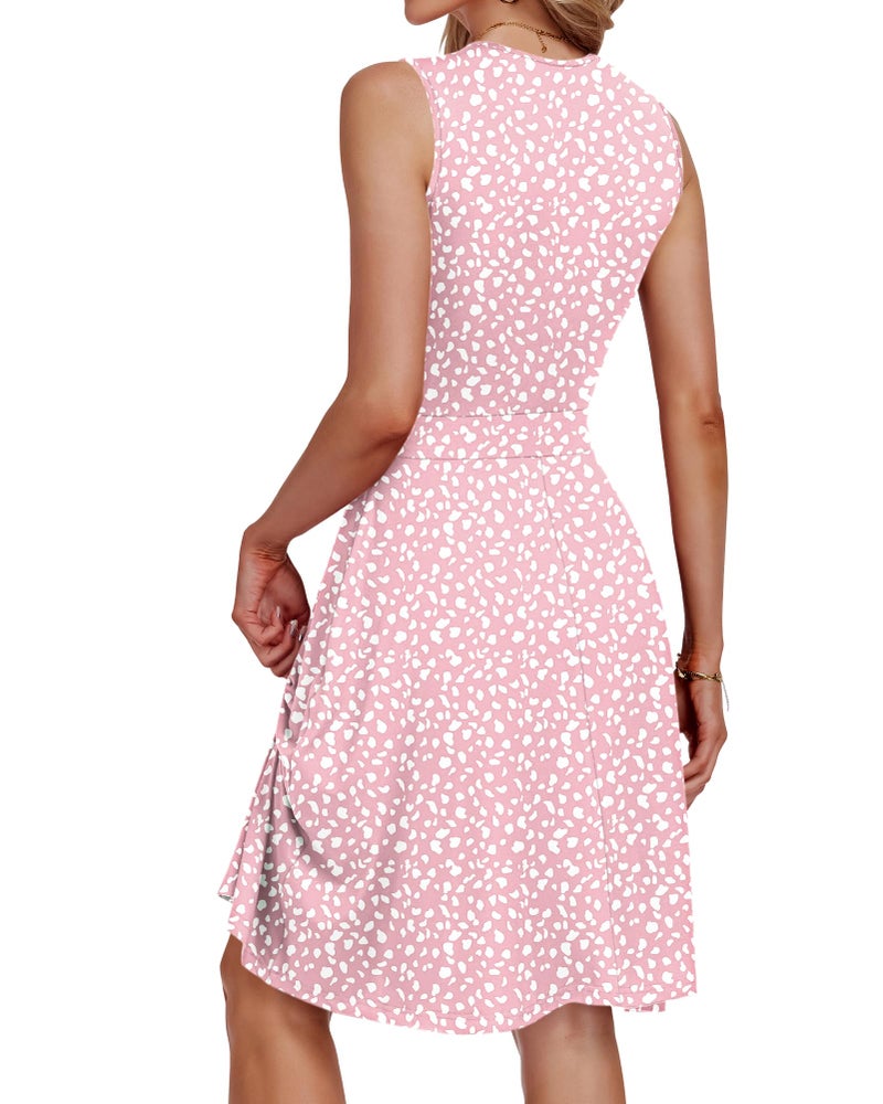 AUSELILY Summer Dress 2026 Sleeveless V Neck Wrap Empire Waist Dress with Pockets, Pink Horseshoe M - Image 4