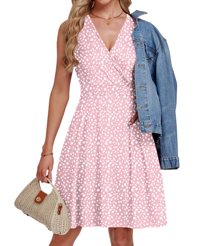 AUSELILY Summer Dress 2026 Sleeveless V Neck Wrap Empire Waist Dress with Pockets, Pink Horseshoe M - Image 5
