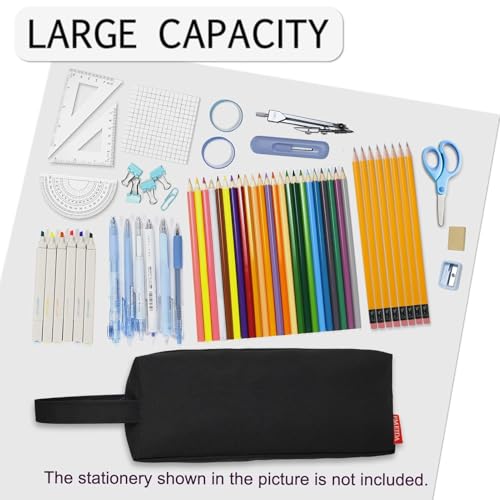 Fmeida Pencil Case Pouch - Water Resistant Pencil Pouch Portable Pencil Bag Simple Office Stationery Pouch with Handle Back to School Supplies - Black - Image 2
