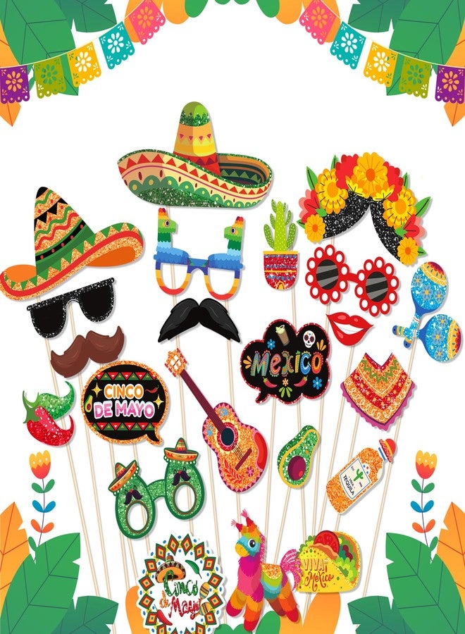 Lide Road 30 Pcs Fiesta Photo Booth Props Mexican Fiesta Photo booth Props Cinco De Mayo Props 2024 Party Photo Booth Props Fiesta Decorations Backdrop Decorations Fiesta Props for Photography - Image 2