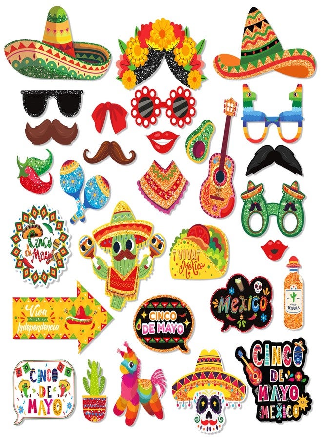 Lide Road 30 Pcs Fiesta Photo Booth Props Mexican Fiesta Photo booth Props Cinco De Mayo Props 2024 Party Photo Booth Props Fiesta Decorations Backdrop Decorations Fiesta Props for Photography - Image 1