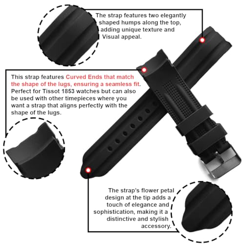 DBLACK ''DEMALO'' Premium Silicone Watch Strap, Curved Ends Design, Petal Design at the Tip, Matte Finish Silicone Watch Belt // For 20mm, 22mm, or 24mm Silicone Watch Band (Choose Your Size, Black) (Black, 22mm) - Image 5