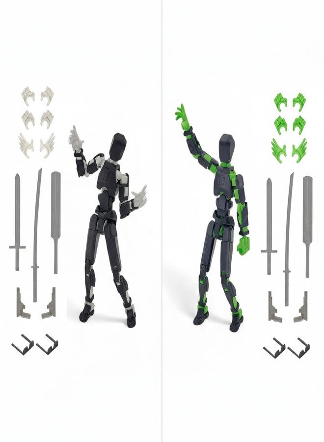 HEYNZ Fully Articulated Action Figure, 3D Printed Robot Assembly Kit, 5.4 Inch, Poseable DIY Collectible Model, Black, White and Green - Image 1