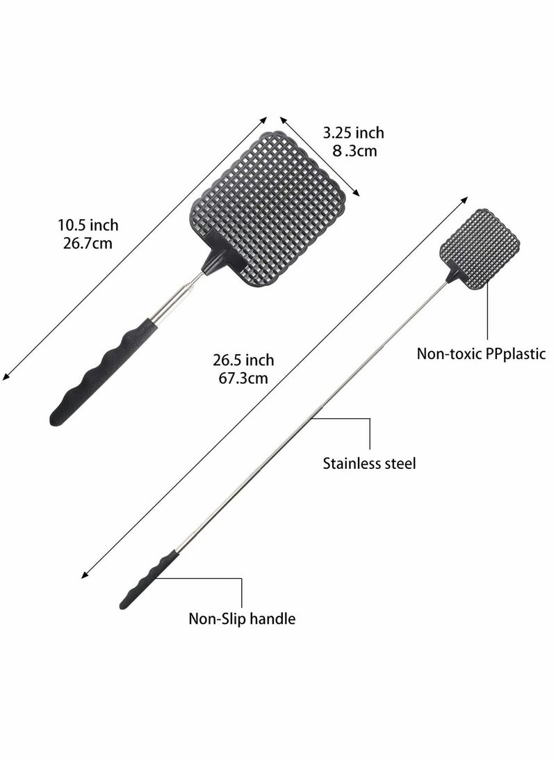 SYOSI Retractable Fly Swatters, Extendable Fly Swatter, Telescopic Strong Plastic Flexible Manual Fly Swatter, Pest Control, Heavy Duty Durable Handles, Light Weight, Black, 5 Pack  - Image 2