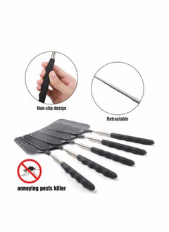 SYOSI Retractable Fly Swatters, Extendable Fly Swatter, Telescopic Strong Plastic Flexible Manual Fly Swatter, Pest Control, Heavy Duty Durable Handles, Light Weight, Black, 5 Pack  - Image 4