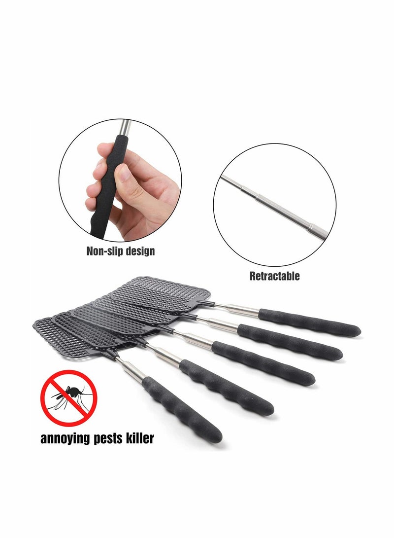 SYOSI Retractable Fly Swatters, Extendable Fly Swatter, Telescopic Strong Plastic Flexible Manual Fly Swatter, Pest Control, Heavy Duty Durable Handles, Light Weight, Black, 5 Pack  - Image 4