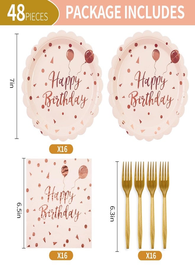 BOKFJBP 48 قطعة أطباق ومناشف عيد ميلاد سعيدة لوازم الحفلات، أطباق ومناشف ورقية قابلة للتصرف مع شوك طقم أدوات المائدة لتزيين حفلة عيد الميلاد لـ 16 ضيف (وردي) - Image 2