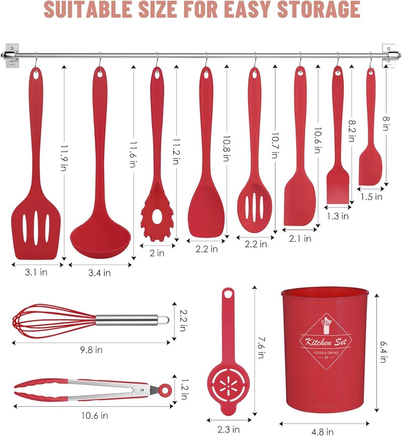 Pranski Kitchen Utensils Set-12 Pieces Silicone Cooking Utensils Set (Dishwasher Safe) 392°F Heat Resistant Spatula Set, Nonstick Cookware - Image 2