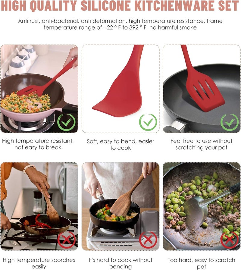 Pranski Kitchen Utensils Set-12 Pieces Silicone Cooking Utensils Set (Dishwasher Safe) 392°F Heat Resistant Spatula Set, Nonstick Cookware - Image 3