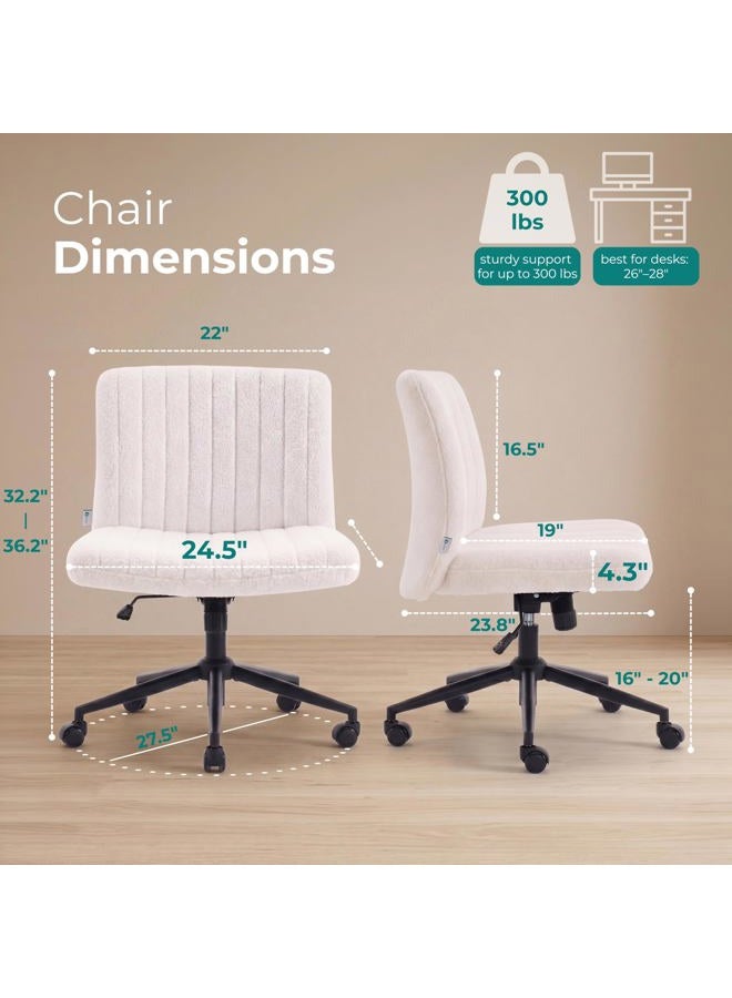 NYPOT Armless Desk Chair with Wheels – Wide Seat for Criss Cross Sitting, Adjustable Height, 360° Swivel, and Rocking Motion – Comfortable Upholstered Chair for Home and Office (Cloud Sherpa) - Image 3
