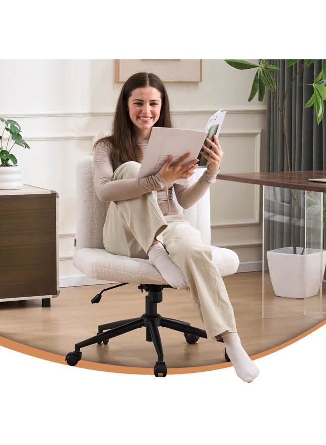 NYPOT Armless Desk Chair with Wheels – Wide Seat for Criss Cross Sitting, Adjustable Height, 360° Swivel, and Rocking Motion – Comfortable Upholstered Chair for Home and Office (Cloud Sherpa) - Image 2