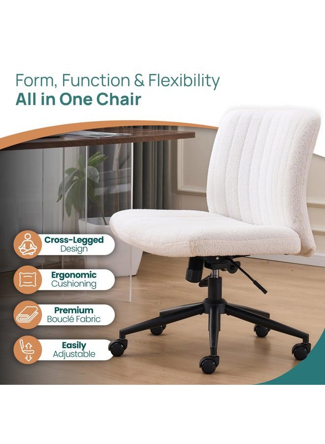 NYPOT Armless Desk Chair with Wheels – Wide Seat for Criss Cross Sitting, Adjustable Height, 360° Swivel, and Rocking Motion – Comfortable Upholstered Chair for Home and Office (Cloud Sherpa) - Image 4