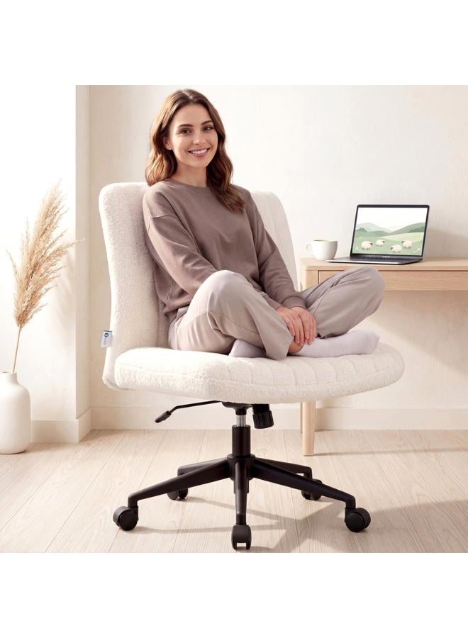 NYPOT Armless Desk Chair with Wheels – Wide Seat for Criss Cross Sitting, Adjustable Height, 360° Swivel, and Rocking Motion – Comfortable Upholstered Chair for Home and Office (Cloud Sherpa) - Image 1