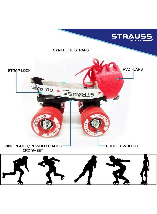 STRAUSS Junior Tenacity Roller Skates | Adjustable Shoe Size for Kids | 4 Wheels Skates for Boys and Girls | for Indoor and Outdoor Skating | Age Group 3-7 Years | Weight Capacity Upto 40kgs, Black