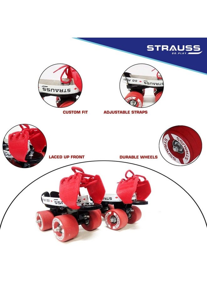 STRAUSS Junior Tenacity Roller Skates | Adjustable Shoe Size for Kids | 4 Wheels Skates for Boys and Girls | for Indoor and Outdoor Skating | Age Group 3-7 Years | Weight Capacity Upto 40kgs, Black