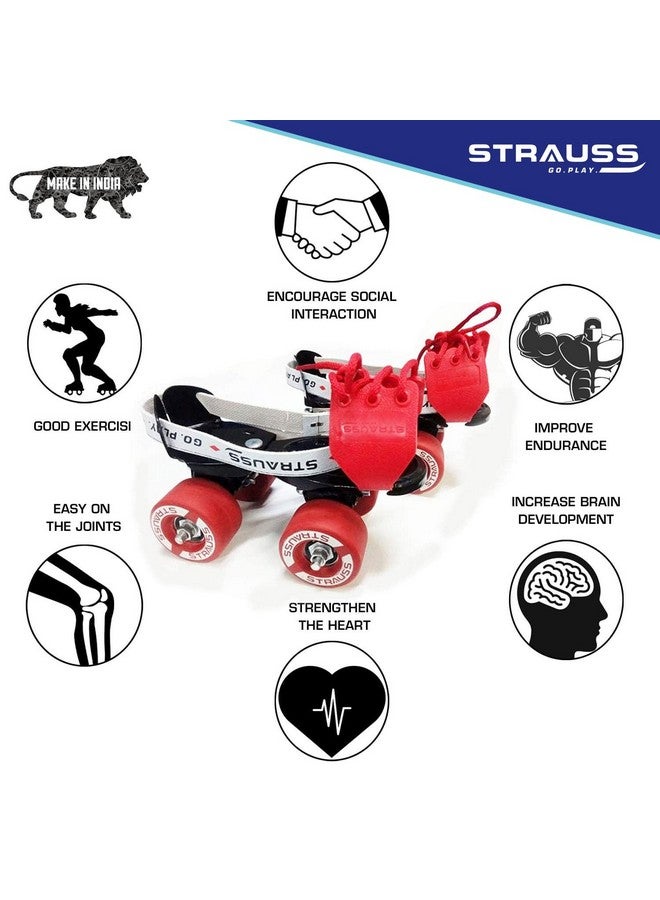 STRAUSS Junior Tenacity Roller Skates | Adjustable Shoe Size for Kids | 4 Wheels Skates for Boys and Girls | for Indoor and Outdoor Skating | Age Group 3-7 Years | Weight Capacity Upto 40kgs, Black