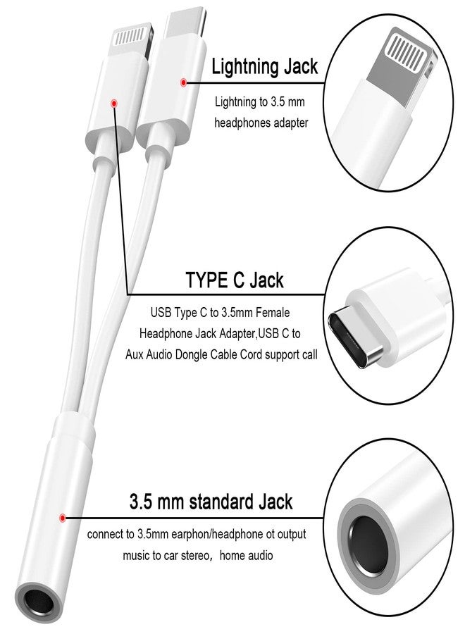 DesofIcon Lightning to 3.5 mm Headphone Jack Adapter,[MFi Certified] iPhone Headphones Aux Audio Dongle+USB Type C to 3.5 mm Jack Female Adapter for iPhone 17 16 15 14 13 Pro Max 12 11 XS XR 8 7 S23 S22 - Image 2