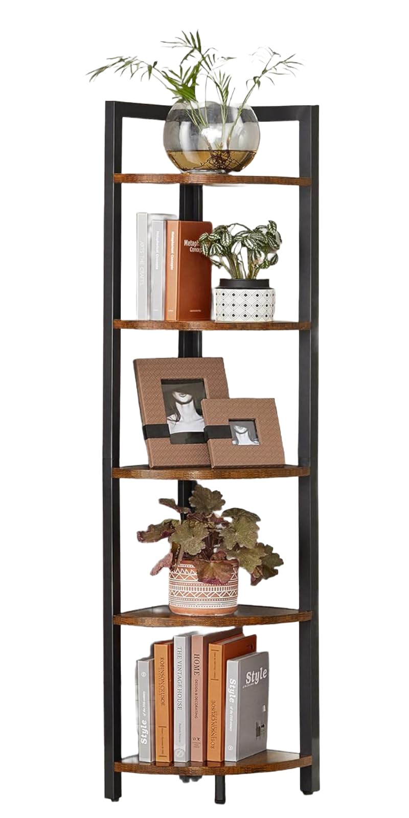 VASAGLE VASAGLE Corner Shelf 5 Tier Corner Bookshelf Tall Corner Storage Shelves Industrial Corner Rack Plant Stand for Living Room Bedroom Bathroom Home Office Rustic Brown and Black ULLS803B01 