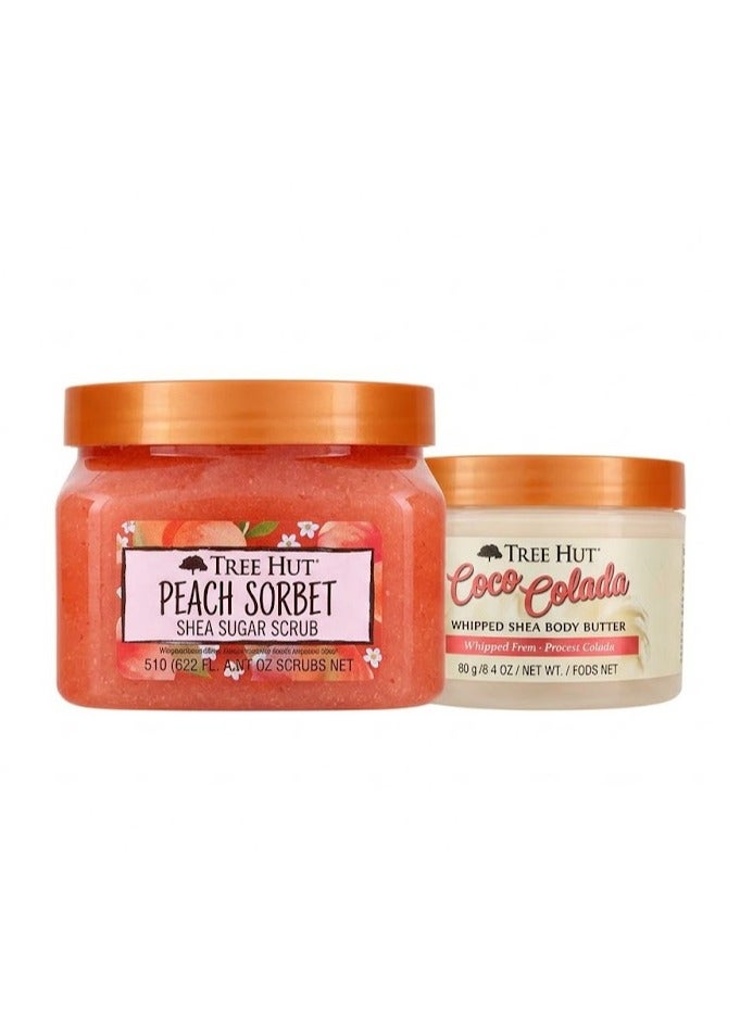 Tree Hut Peach Sorbet Shea Sugar Scrub & Coco Colada Whipped Body Butter Bundle - Image 1