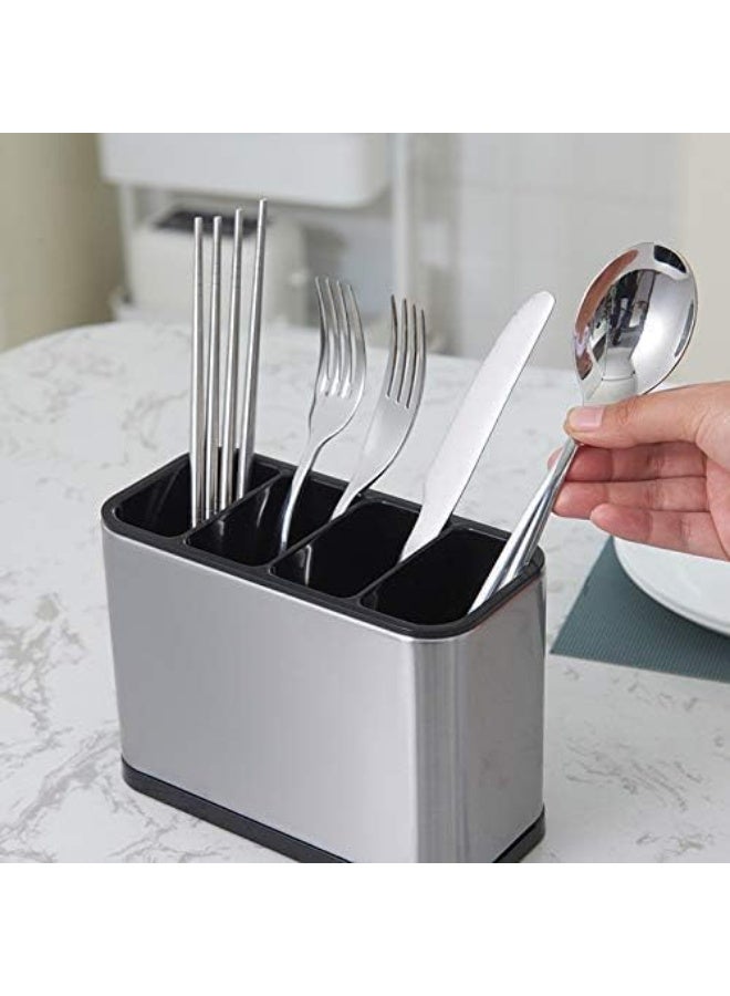 Metal Cutlery Holder Racks Spoon Stand, Kitchen Utensil Crock Storage Organizer 4 Divider Stainless Steel Anti Slip Water Draining for Cooking Tool Knife Spoon Fork, 7x5x3.4 Inch - Image 3