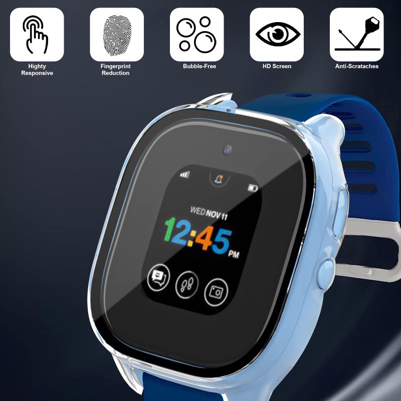 Snyeest [3-Pack Case Compatible for Gizmo Watch 3 Screen Protector for Kids, Tempered Glass Cover Only Compatible with Verizon Gizmo Watch 3(Black+Clear+Blue) - Image 5