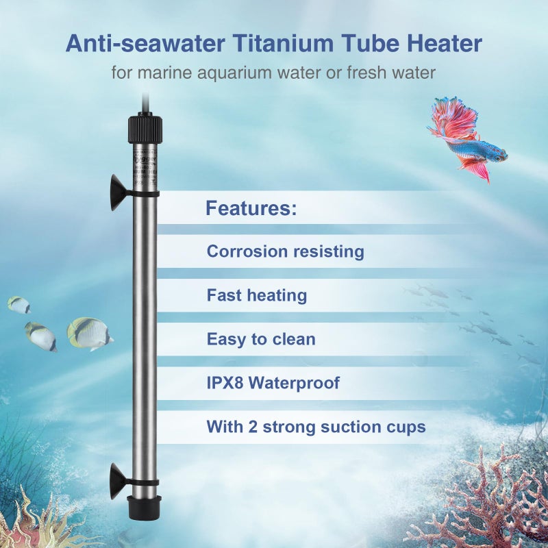 hygger Marine 500W Titanium Aquarium Heater for Salt Water and Fresh Water,Digital Submersible Heater with External IC Thermostat Controller and Thermometer,Fish Tank Heater for Fish Tank 60-120Gallon - Image 3