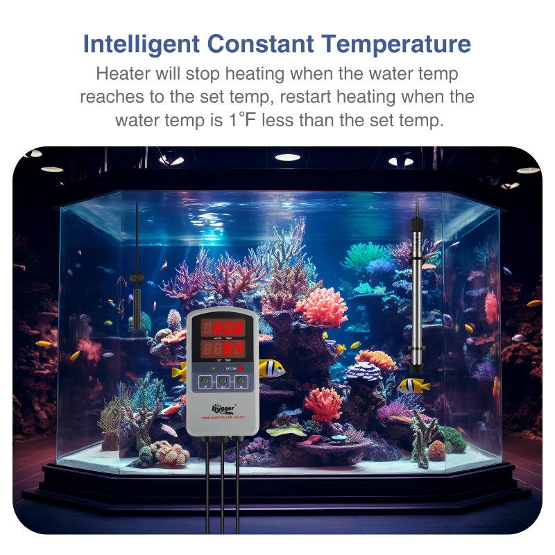 hygger Marine 500W Titanium Aquarium Heater for Salt Water and Fresh Water,Digital Submersible Heater with External IC Thermostat Controller and Thermometer,Fish Tank Heater for Fish Tank 60-120Gallon - Image 4