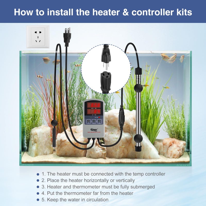 hygger Marine 500W Titanium Aquarium Heater for Salt Water and Fresh Water,Digital Submersible Heater with External IC Thermostat Controller and Thermometer,Fish Tank Heater for Fish Tank 60-120Gallon - Image 5