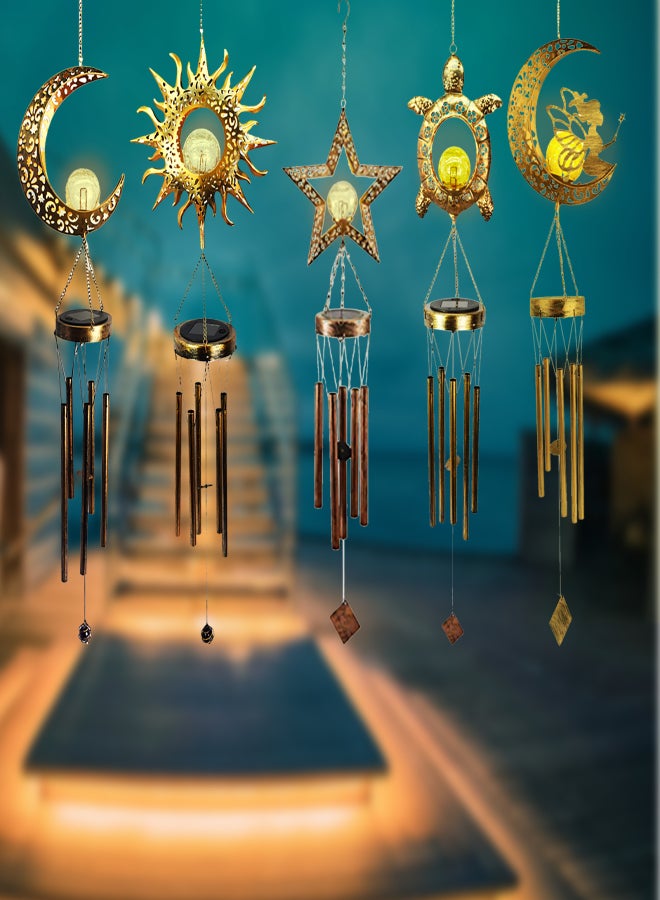 LED Solar Wind Chimes Outdoor Hanging Solar Wind Chimes Warm White Night Light Waterproof Cute Shaped Wind Chime for Garden Patio Yard with Hook - Image 2