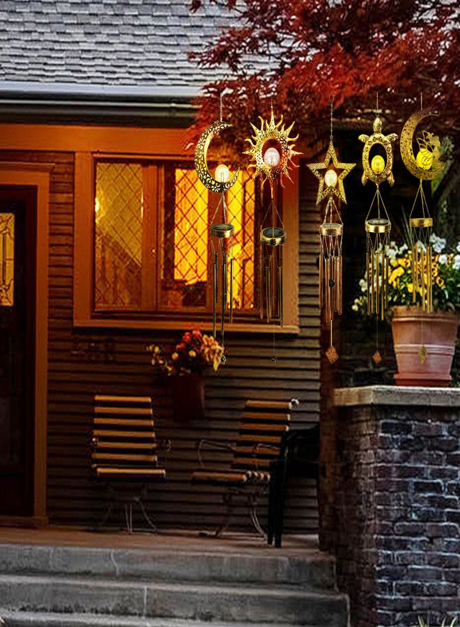 LED Solar Wind Chimes Outdoor Hanging Solar Wind Chimes Warm White Night Light Waterproof Cute Shaped Wind Chime for Garden Patio Yard with Hook - Image 3