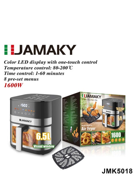 Digital Air Fryer with italian technology 5.6L 1600W JMK 5018  LED Touch Screen Large Easy-Grip Handle Non-Stick Basket for Quick and Easy Cleaning - multi colors