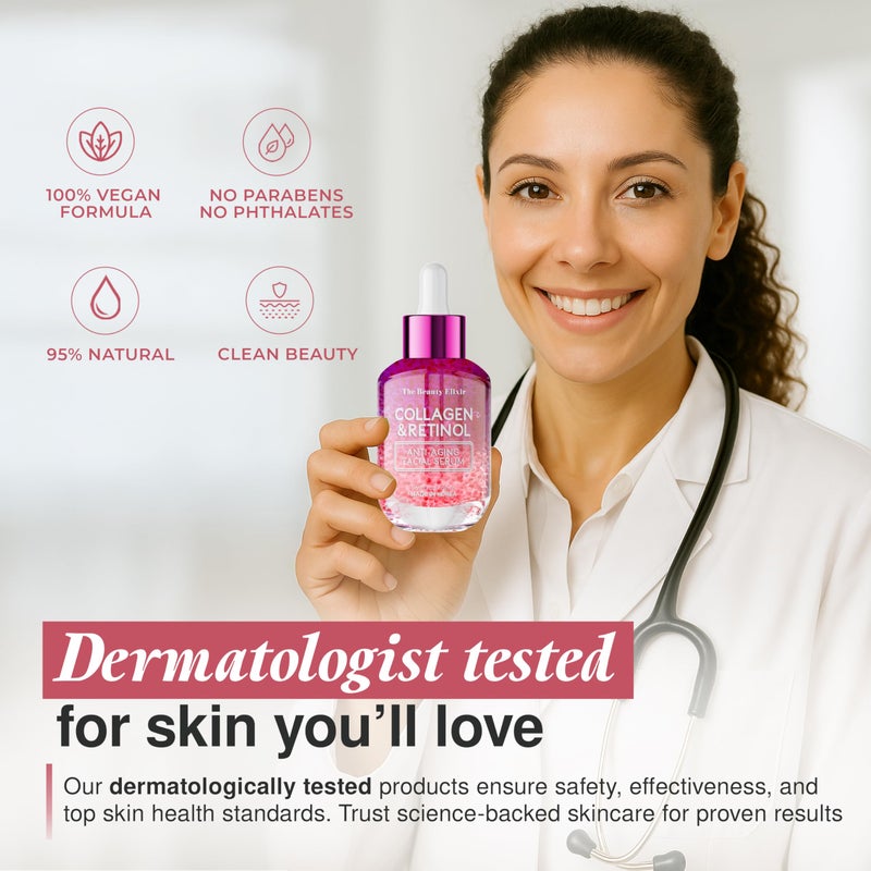 The Beauty Elixir Collagen & Retinol Serum For Face - Ultra Hydrating, Restores, Smooths & Reduces Wrinkles - Dermatologist Tested, Natural Ingredients, Clean Beauty - Korean Skin Care - 1.69 Fl. Oz - Image 5