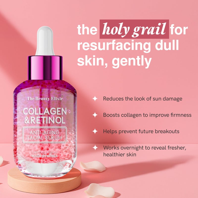 The Beauty Elixir Collagen & Retinol Serum For Face - Ultra Hydrating, Restores, Smooths & Reduces Wrinkles - Dermatologist Tested, Natural Ingredients, Clean Beauty - Korean Skin Care - 1.69 Fl. Oz - Image 2