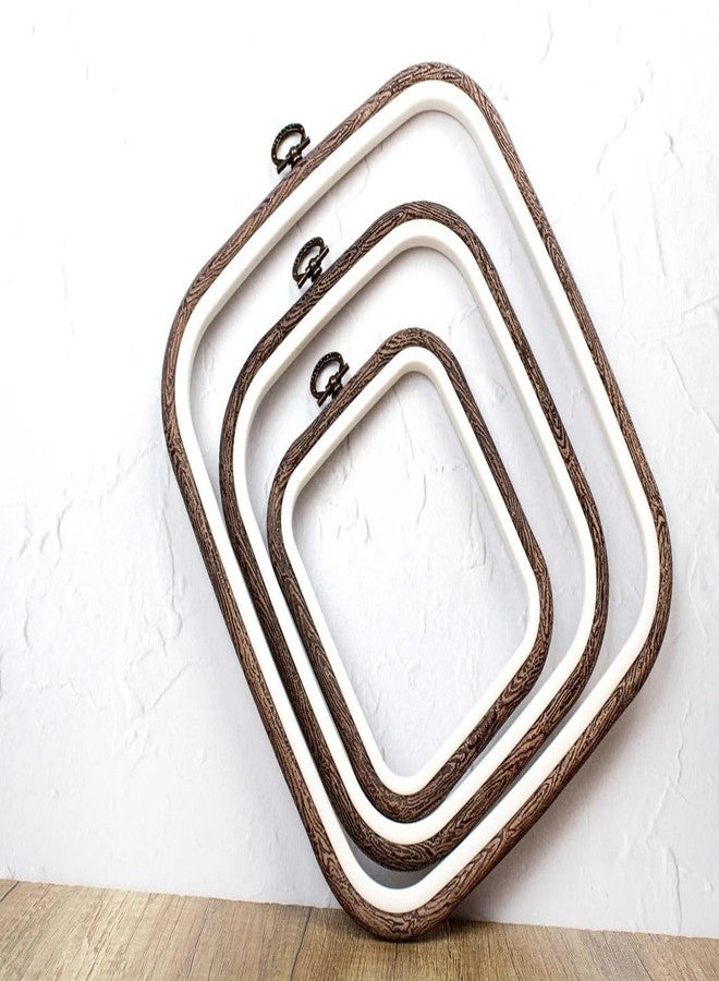 Nurge 3 Piece Embroidery Hoop Set Imitated Wood Display Frame, Plastic Cross Stitch Hoop, Rubber Embroidery Frame (Square Set, 3 Pcs Size Set) - Image 4
